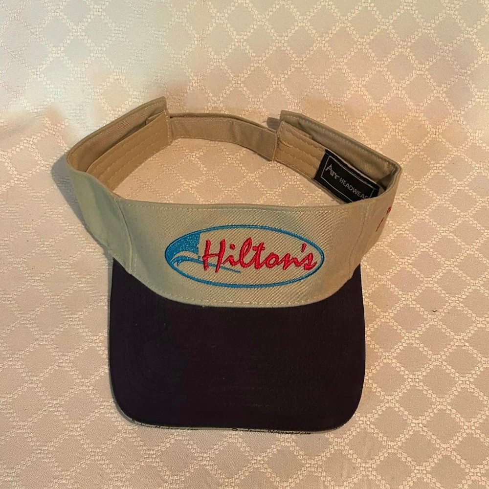 Size One Size Fits All ATT Headwear Hilton's Beige Baseball Style Visor Side has